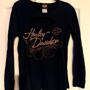Harley-Davidson Women's Black and Orange Long Sleeve Tee.